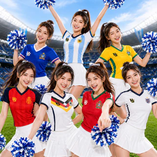 เสื้อเชียร์ฟุตบอลผู้หญิง เสื้อกีฬาทีมชาติโลก คอวีแขนสั้น ผ้าโพลีเอสเตอร์ระบายอากาศ แฟชั่นเชียร์บอลโลก มีหลายสไตล์ให้เลือ