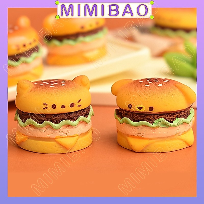 อาหารจําลองของเล่นลูกแมวเบอร์เกอร์แซนวิชสองชั้นเงาลูกสุนัขเบอร์เกอร์เคสโทรศัพท์ diy เดสก์ท็อปตกแต่ง