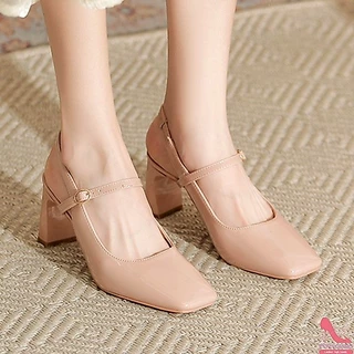 [PY] รองเท้าแตะผู้หญิง ส้นสูง สไตล์เกาหลี หนังแท้ ปลายสี่เหลี่ยม เรียบหรู ใส่ได้ทั้งงานแต่งและออฟฟิศ ส้นบล็อก