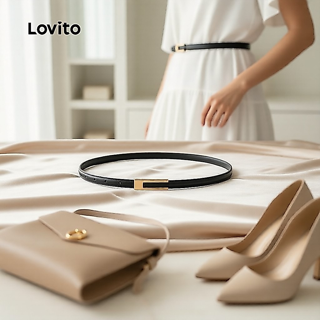 Lovito สง่างาม เครื่องประดับเข็มขัด  โลหะ ทรงเรขาคณิต สีพื้น สำหรับผู้หญิง L57AD068 (กาแฟ/น้ำตาล/กากีอ่อน/ดำ)