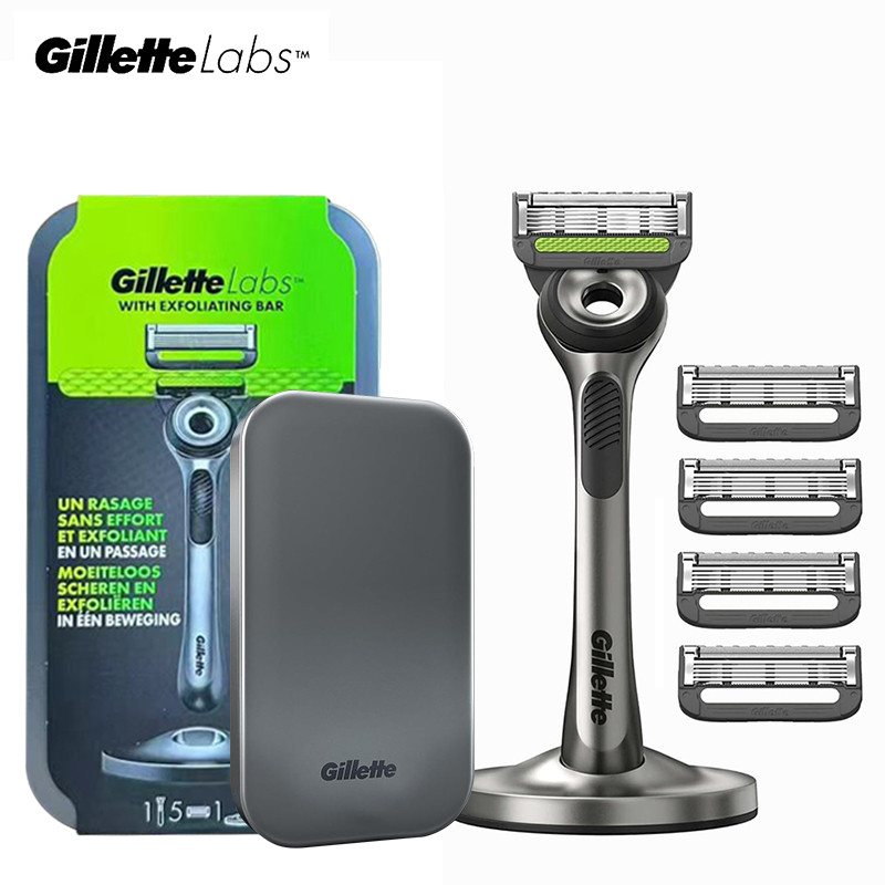 Gillette Labs Razor 1 ด้าม 5 ใบมีด 1 ฐาน 1 กระเป๋าเดินทางโลหะ
