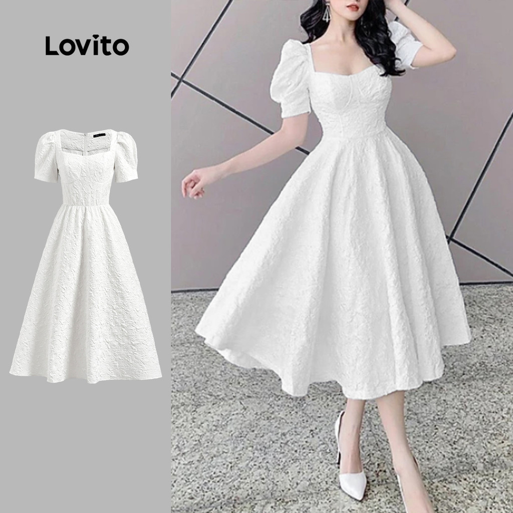 Lovito สง่างาม ชุดเดรสหรูหรา ผ้าแจ็คการ์ด ฤดูร้อน/ฤดูใบไม้ผลิชุดเดรสสําหรับผู้หญิง L124AD1054