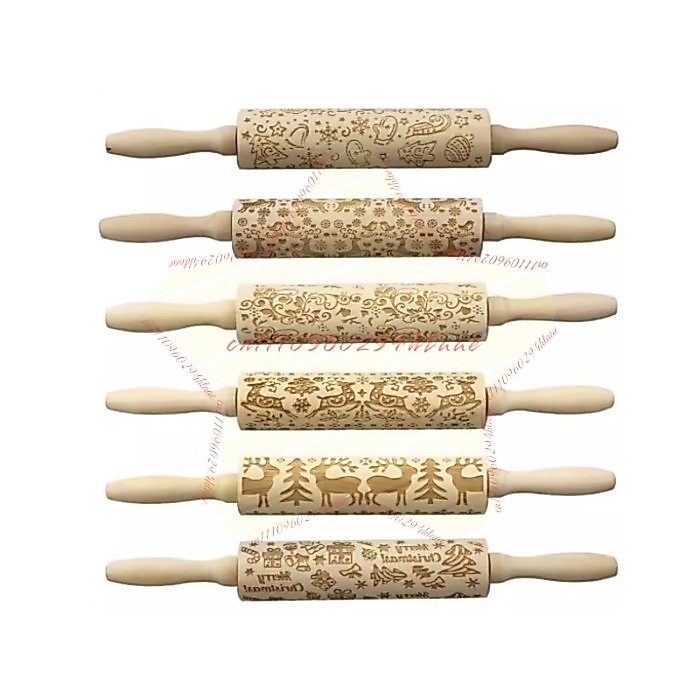 Wooden Rolling Pin Christmas Moose Print Wooden Laser Carved Embossed Cookie Dough Stick Cookie Cut