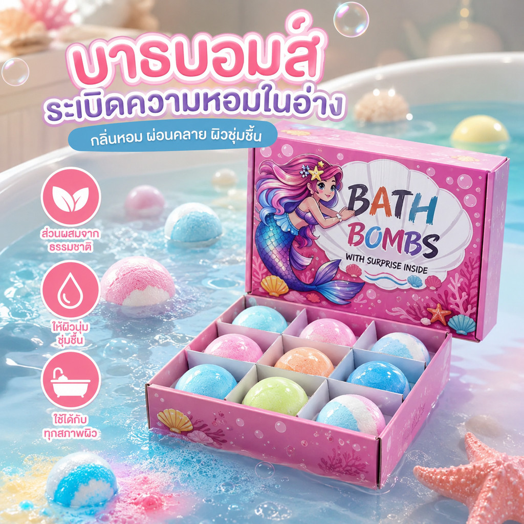 12PCS Bath Bomb Gift Surprise ลูกบอลอาบน้ำกลิ่นหอม ธีมมหาสมุทร มีตุ๊กตาการ์ตูนเซอร์ไพรส์ ของขวัญสำหรับเด็ก