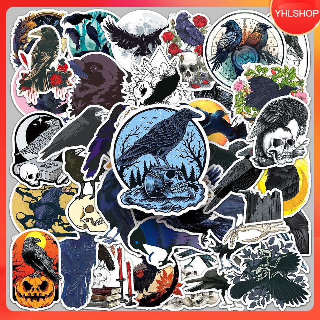 🍁🍁พร้อมส่ง 50แบบ สติกเกอร์ อีกา ฮาโลวีน  crow Horror Halloween cartoon animal sticker