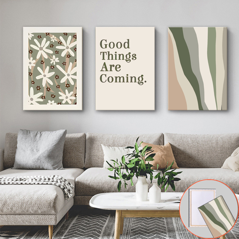 (พร้อมกรอบ) Abstract พืชสีเขียว Wall Art Modern Botanical พิมพ์ผ้าใบสําหรับห้องนั่งเล่น Minimalist โซฟาพื้นหลังภาพวาดธรรมชาติสดแรงบันดาลใจตกแต่ง
