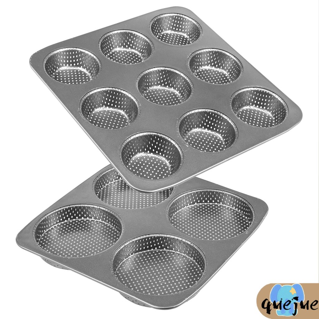 2 ชิ้นแฮมเบอร์เกอร์ Bun Pan 4/9 Cavity Perforated Nonstick Burger Buns Baking Mould สําหรับเนื้อพาย 