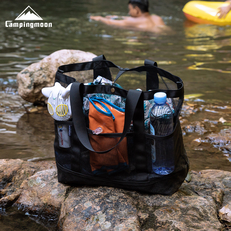 จัดส่งที่รวดเร็ว Campingmoon B-188 กระเป๋าตาข่าย PVC ระบายอากาศ แห้งเร็ว เก็บอุปกรณ์ว่ายน้ำ ถือสะพาย