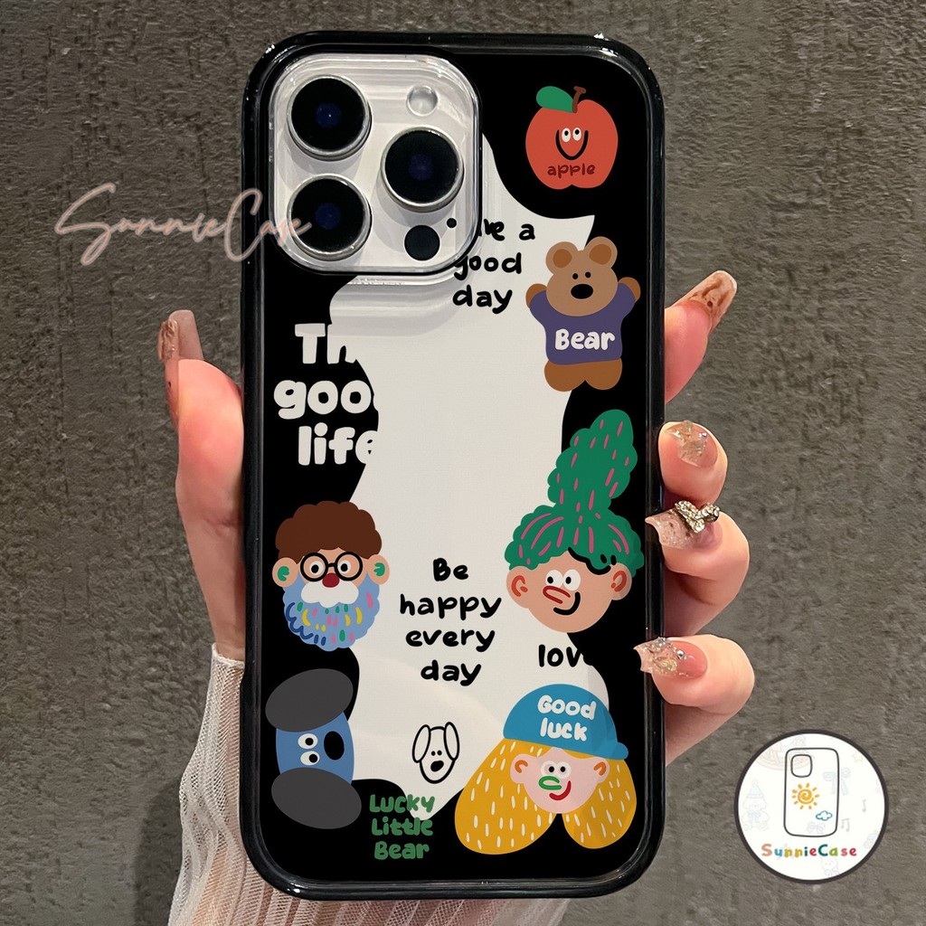 การ์ตูน เคสไอโฟน เหมาะสำหรับ IPhone 12 16 11 7 13 15 14 Pro Max XR XS X Max 11 15 8 7 Plus เคสโทรศัพท์ Shockproof Black