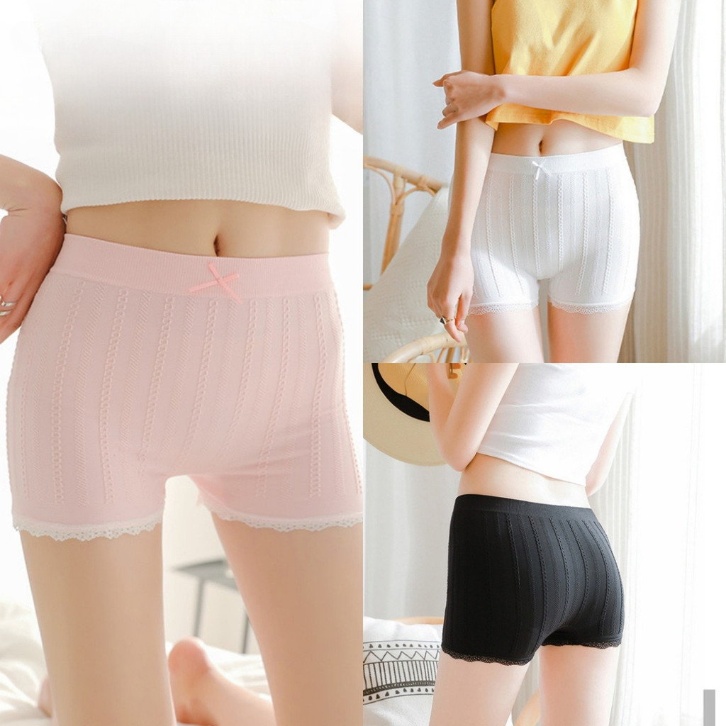 👣Pixie👣กางเกงชั้นใน ดีเทลโบว์ตรงกลาง เข้ารูป ผู้หญิง สีทึบ💗ผ้านิ่ม บ๊อกเซอร์ สไตล์เกาหลี ส่งไวจากไทย ใส่สบาย