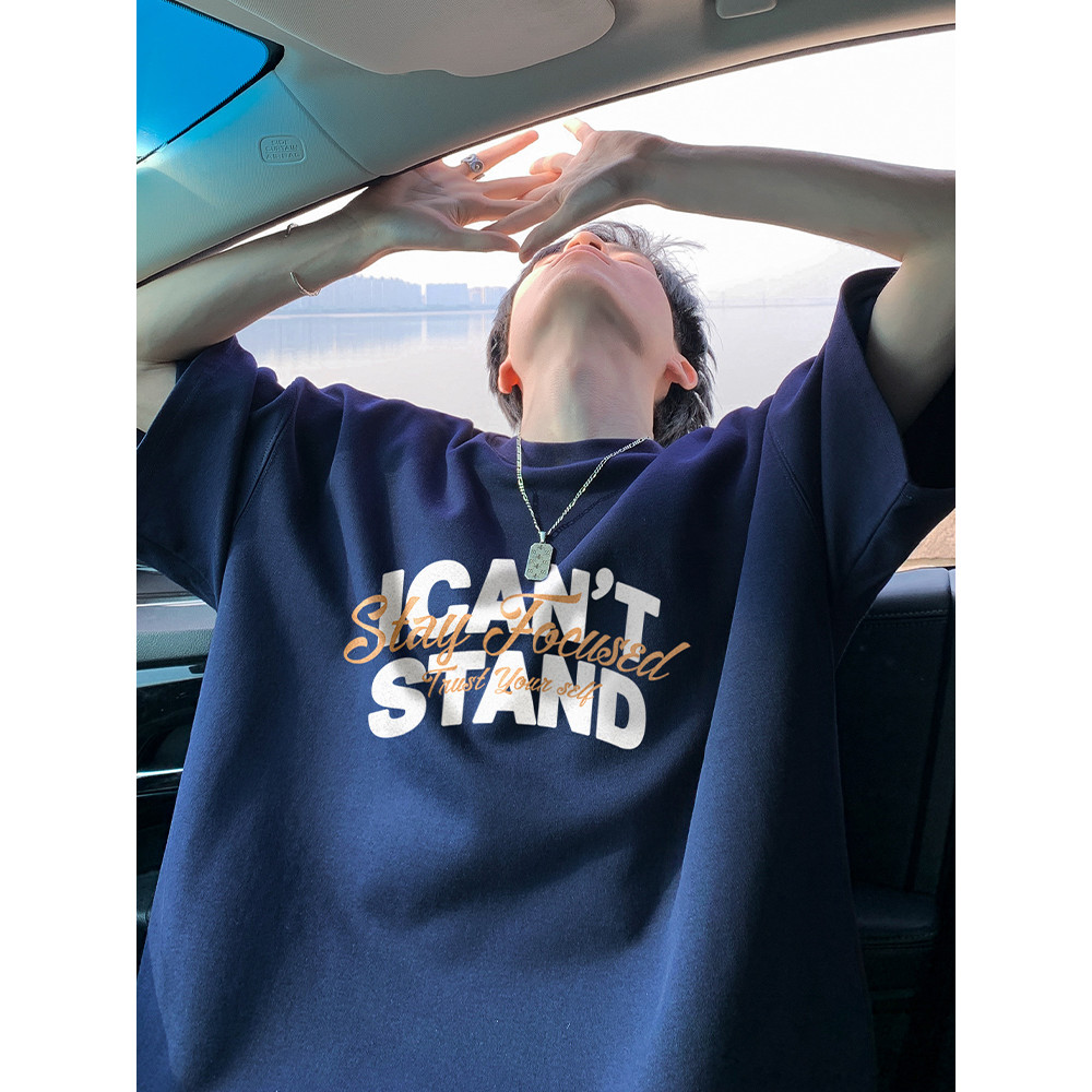 เสื้อสีดํา riley เสื้อยืด เสื้อยืดแขนสั้นสีฟ้ากรมท่า