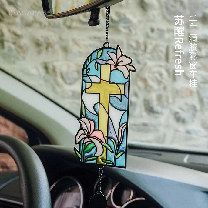 รีเฟรชสีขาว Dove Lily Church Stained Glass Car Hanging Douser Refresh 白 百堂 แก้วหยดน้ําดาว 手工胶金 室阳台