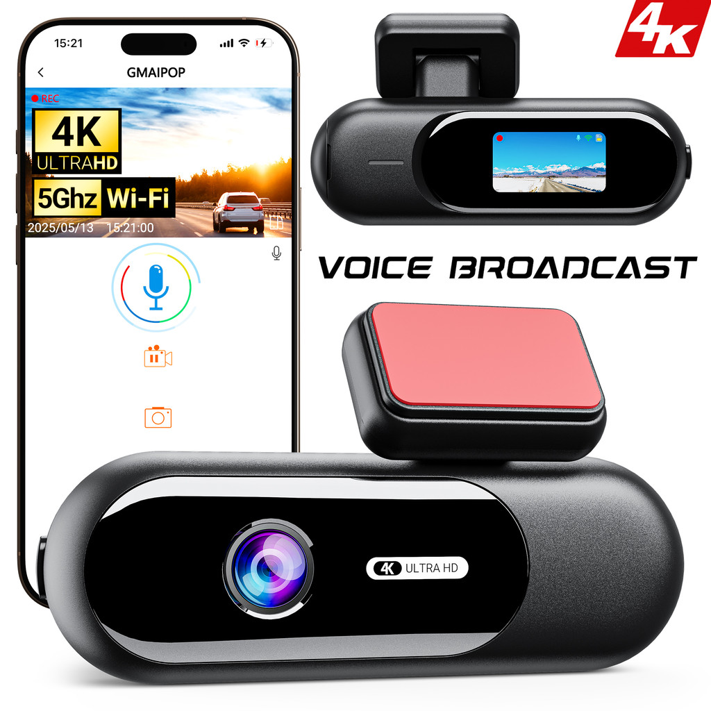 Dash Cam สําหรับรถยนต์ 4K UHD บันทึกกล้องติดรถยนต์ HDR Night Vision ในตัว WiFi 24H การตรวจสอบที่จอดร