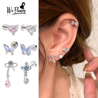 We Flower ต่างหูหัวใจผีเสื้อ ทำจากเงินสังเคราะห์925 พร้อมคริสตัลระยิบระยับ เหมาะสำหรับสร้อยหูแบบพิ어ซด์ เป็นของขวัญที่สวยงาม