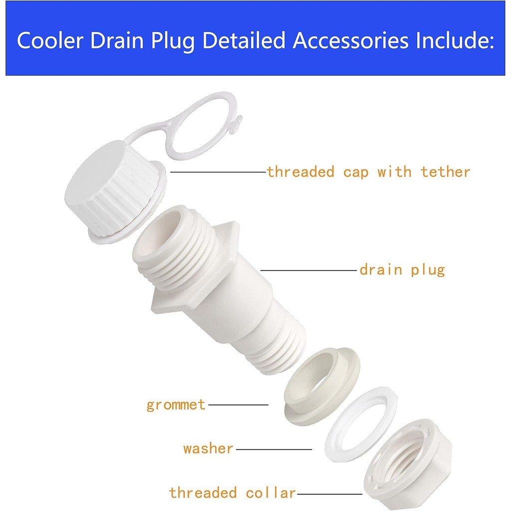 Coolers ปลั๊กท่อระบายน้ําเปลี่ยนชุดสําหรับ Igloo Ice Chest Cooler Triple-Snap ท่อระบายน้ําปลั๊กและเก