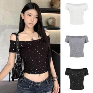 เสื้อยืดแฟชั่นสำหรับผู้หญิง เสื้อยืดแขนสั้นพิมพ์ลายย้อนยุคอเ…