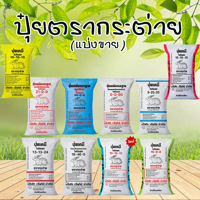 ปุ๋ยรวมสูตร 16-8-8 ตรากระต่าย 1kg. รวม 25-7-7, 0-0-60, 9-25-25 เร่งต้น ใบเขียว เหมาะอ้อย ข้าวโพด ปุ๋