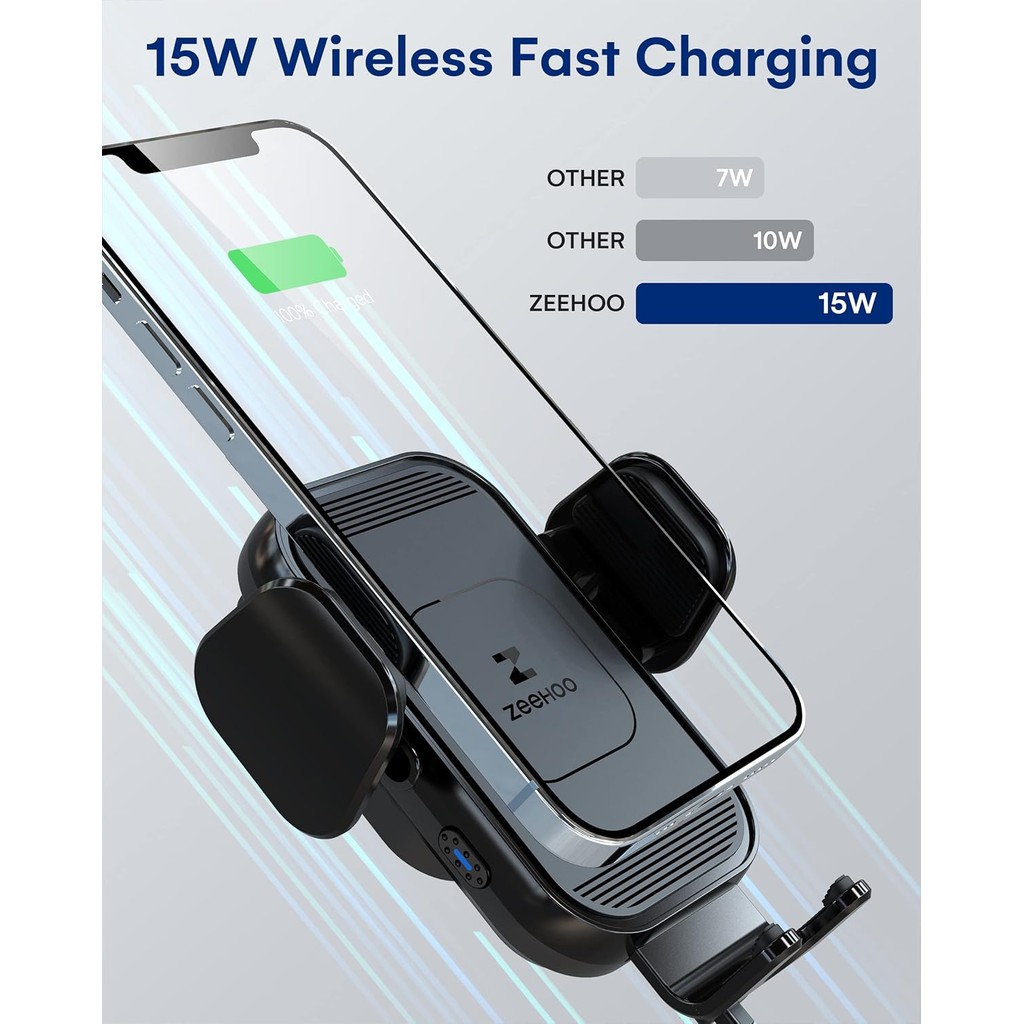 ZeeHoo Wireless Car Charger, 15w Fast Charging, Auto Clamping Car Phone Mount, Mobile Phone Holder C