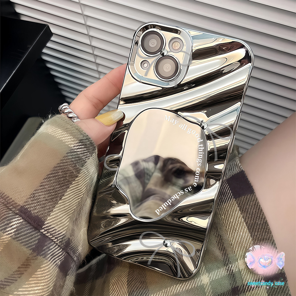 เคสโทรศัพท์มือถือ Wave Mirror ป้องกันการตก มันวาว กระจกเงา For IPhone 16 15 14 13 11 6 7 8 plus Pro Promax XR XS BLJM084