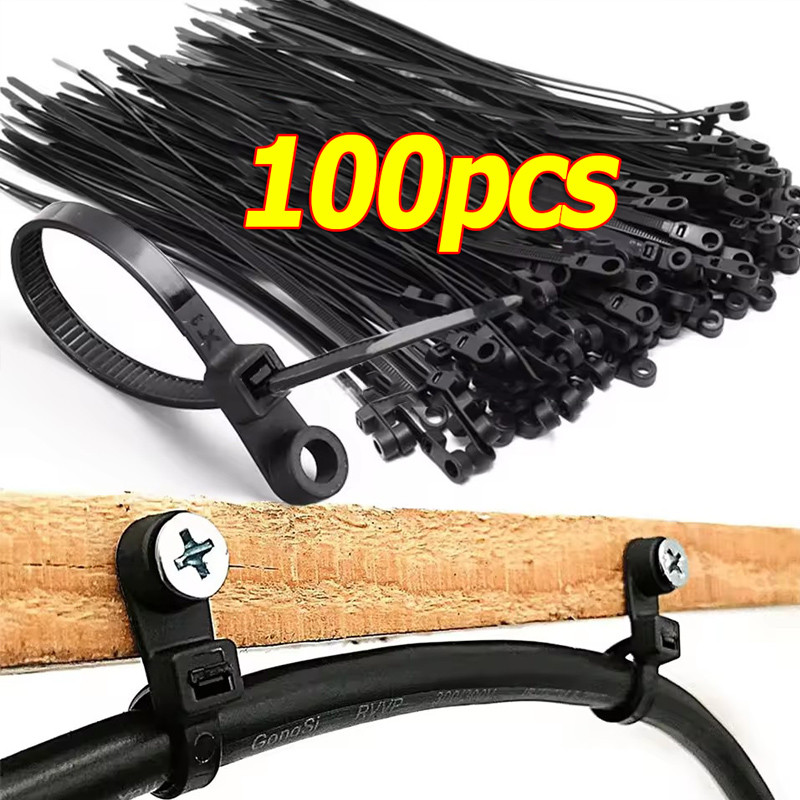 100 ชิ้น Heavy Duty สกรู Mount Cable Ties / Self-locking สกรูรูลวด Organizer ยึดสายรัด Loop