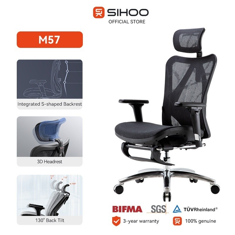 Sihoo M57 Ergonomic Office Chair เก้าอี้เกมมิ่งพร้อมที่วางเท้าเก้าอี้ศึกษา 3D Armrest เก้าอี้คอมพิวเ