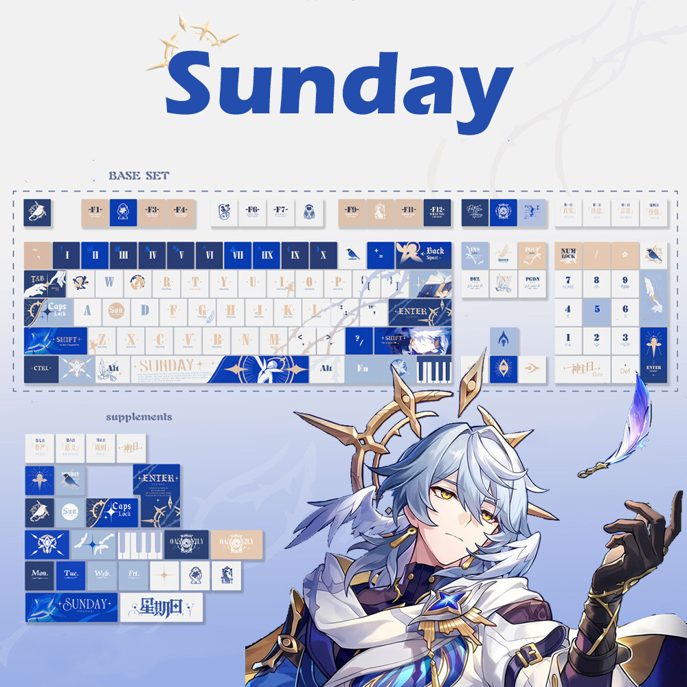 Sunday Keycaps 120 คีย์ Cherry/MOA โปรไฟล์ PBT Dye Sublimation Wooting60 MAD60 Aula F75 Keycaps Cool