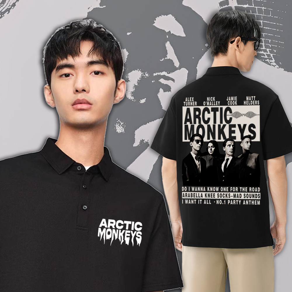 M-3XL🙈Arctic Monkeys Poloเสื้อโปโลสบายๆ Arctic Monkeys🙈 ของที่ระลึกเสื้อโปโลแขนสั้นพิมพ์ผ้าฝ้ายระบาย