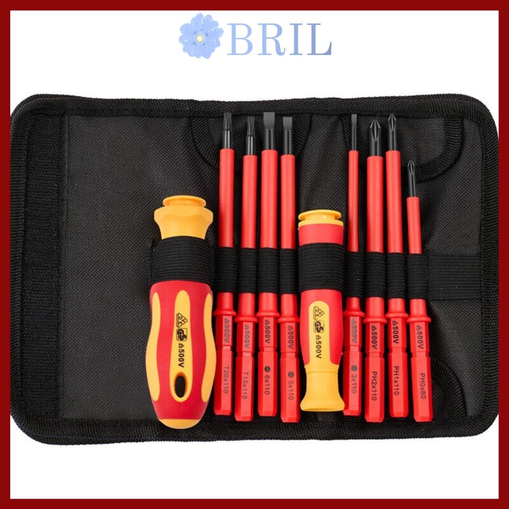 BRIL 10 ชิ้น/เซ็ตฉนวนช่างไฟฟ้าไขควง,อุปกรณ์ไฟฟ้ามือเครื่องมือเจาะ Bits, Antiskid Handle Dismountable ช่างไฟฟ้าซ่อมเครื่องมือ