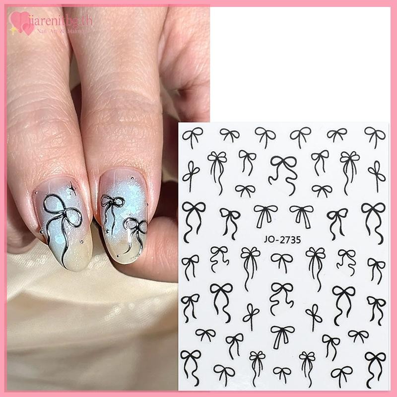 RENBG น่ารัก Simple Bronzing Line Bowknot 3D Self กาวตกแต่งเล็บสติกเกอร์ริบบิ้น Charming น่ารักเล็บ Decals TH