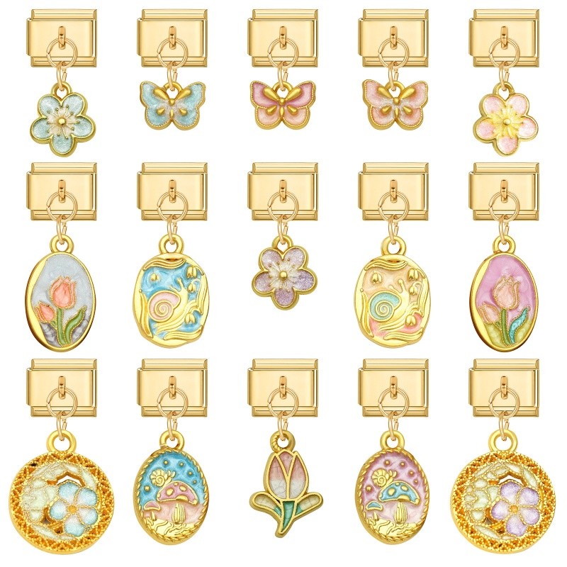 สร้อยข้อมือสแตนเลสสไตล์อิตาลี ออกแบบได้เอง ขนาด 9 มิลลิเมตร พร้อมน้ำมันโกลเด้นจี้