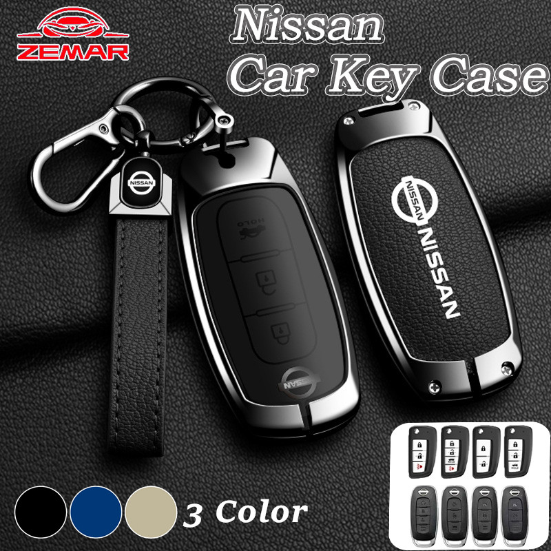 Nissan โลหะผสมสังกะสี กรณีกุญแจรถ Shell Key ฝาครอบกุญแจหนัง ป้องกันกรณีกุญแจสมาร์ท โซ่กุญแจรถยนต์ แห
