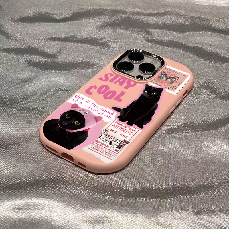 สินค้าใหม่ขายดี ขายดีในเว็บไซต์เกาหลี  ภาพวาดแมวสีดำสำหรับ iphone เคสไอโฟน 13 12 11 PRO MAX 14 15 16X XS MAX XR 7/8PLUS ราคา ถูกที่สุด ดีลบีเคเค แกลเลอรีภาพที่ 2