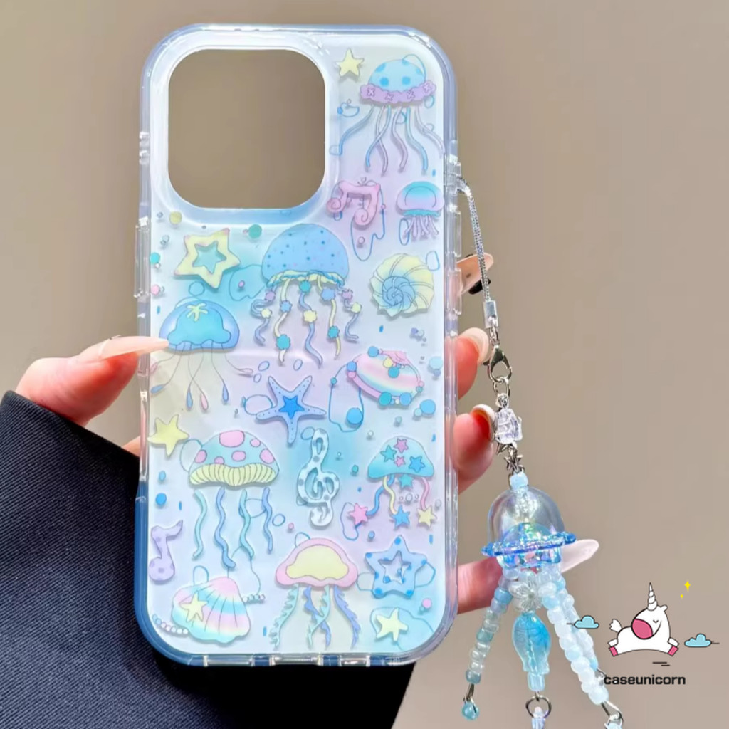 Dreamyการ์ตูนแมงกะพรุนOcean Starsฤดูร้อนShellsสําหรับIPhone 16 17 13 11 15 12 14 Pro Max 7 Plus X XR XS Max 8 15 16 Plus SE 2020 17 Air Standใหม่Imd Soft Case