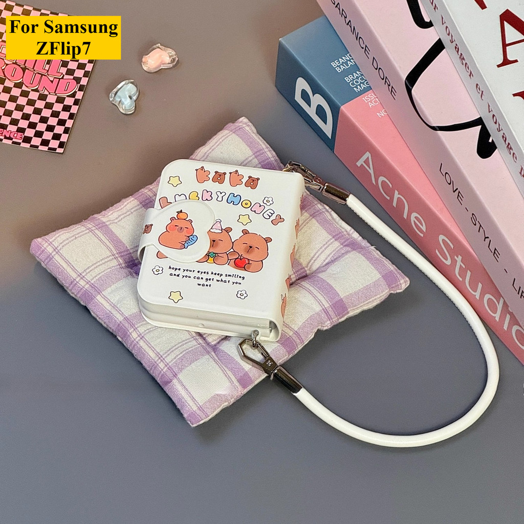 เหมาะสําหรับ Samsung Galaxy Z Flip7 5G ความคิดสร้างสรรค์การ์ตูน Flipcover เคสโทรศัพท์ Lanyard เปลือกพับ สําหรับ Z Flip6/Z Flip5/Z Flip4/Z Flip3 Mixflip N3flip ฝาครอบป้องกัน