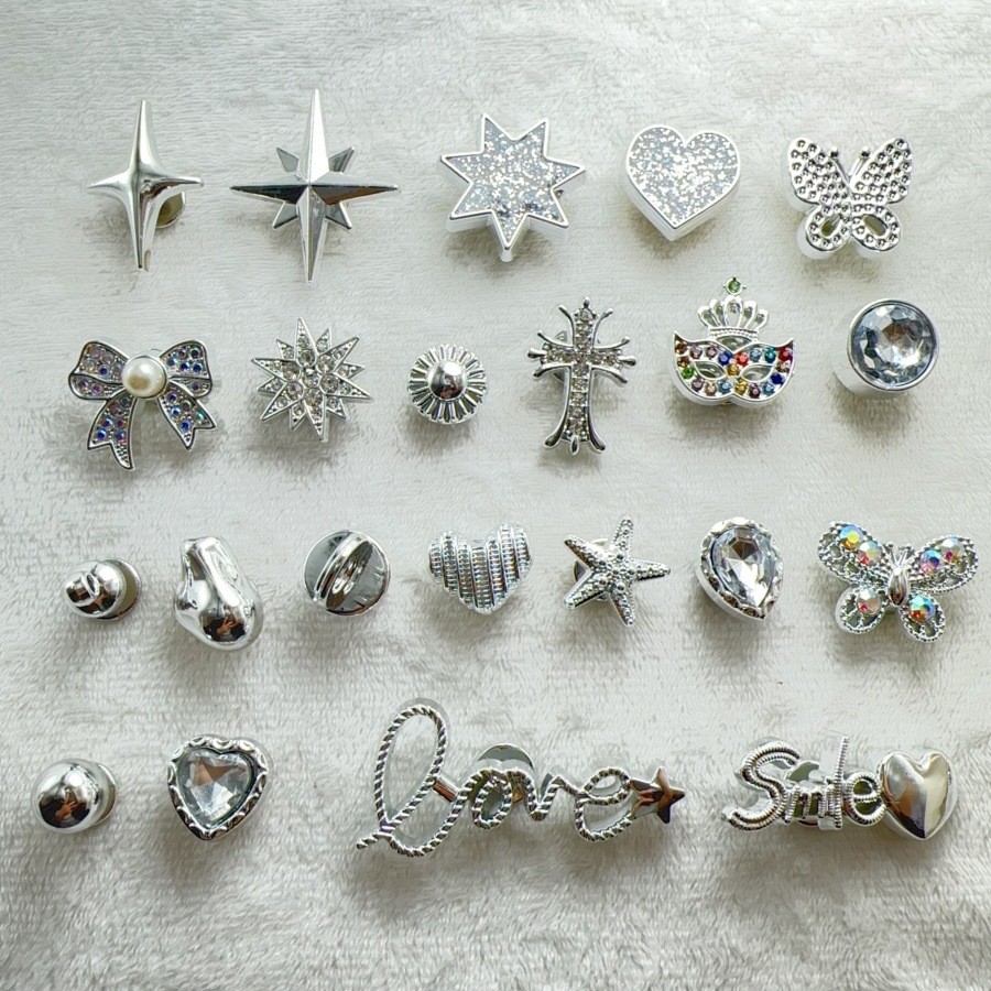 Silver Series Butterfly/Star รองเท้าปุ่มcharmสำหรับซีลโล่/สลาปเปอร์ ทำเองเพื่อความสวยงาม
