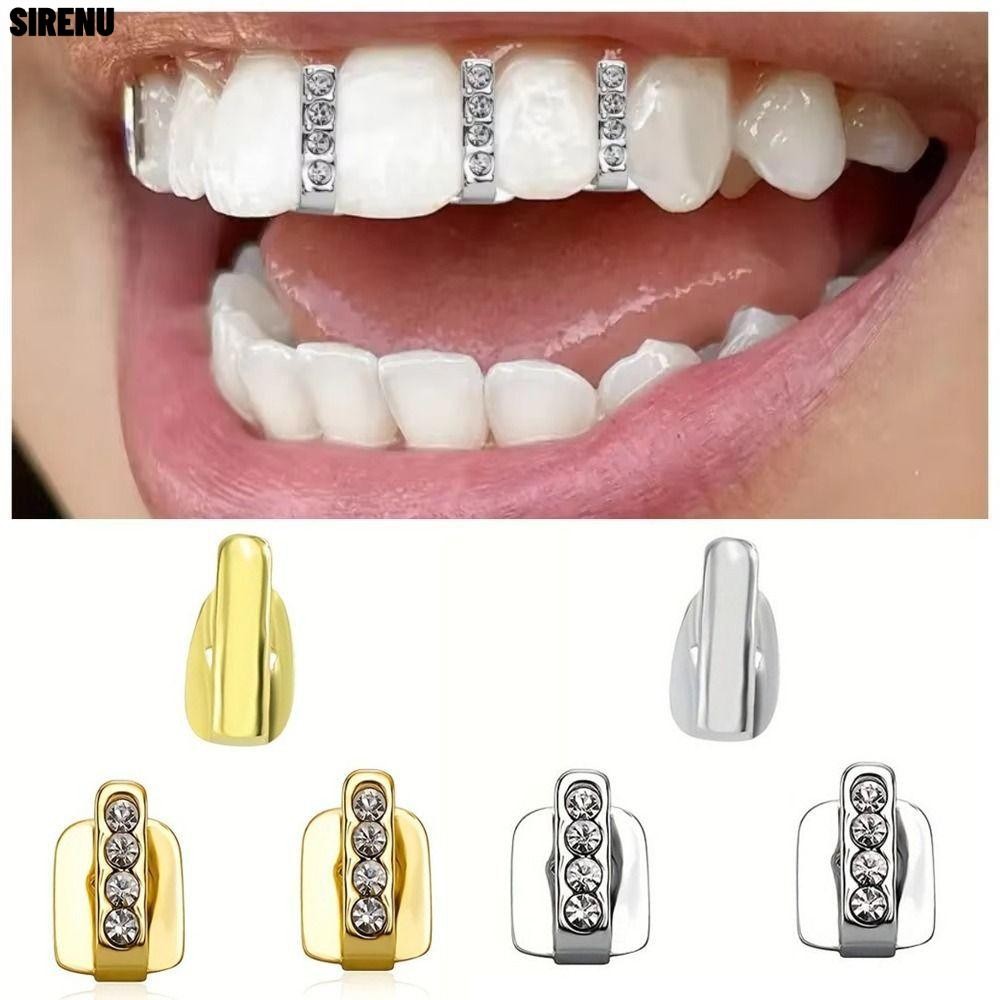 SIRENU 3 ชิ้น Hip Hop ฟัน Grillz, Rhinestone Hollow Grillz, เงาฟันหมวกคอสเพลย์