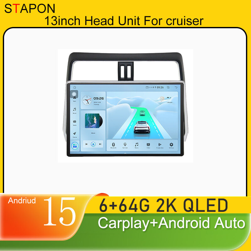 STAPON 13 นิ้ว 6+64GB สําหรับ toyota-land-cruiser-prada android15 2k 1920x1200p หน้าจอ carplay andro