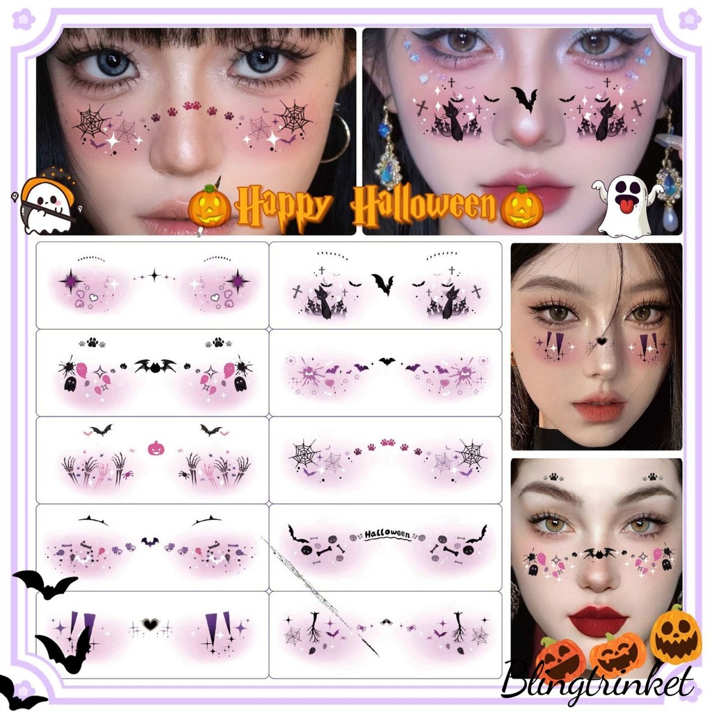 BlingTrinket สติ๊กเกอร์หน้า มีให้เลือกหลากหลายสไตล์ ใช้งานง่าย ตลกและน่ารัก แต่งหน้าฮาโลวีน