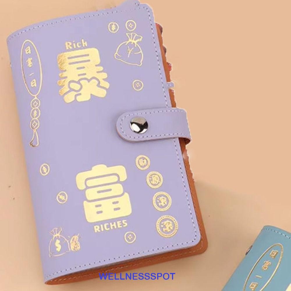 WELLNESSSPOT 100 ซอง Challenge Binder, หนัง PU กันน้ําเงินประหยัดหนังสือ Challenge, Creative Fun Cle