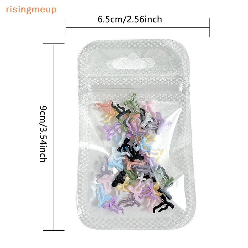[risingmeup] 50 ชิ้น Waved ริบบิ้นโบว์ตกแต่งเล็บสีทึบ Bowknots เรซิ่นตกแต่งเล็บสําหรับ DIY Hairpin เล็บอะไหล่ใหม่ - รูปที่ 3