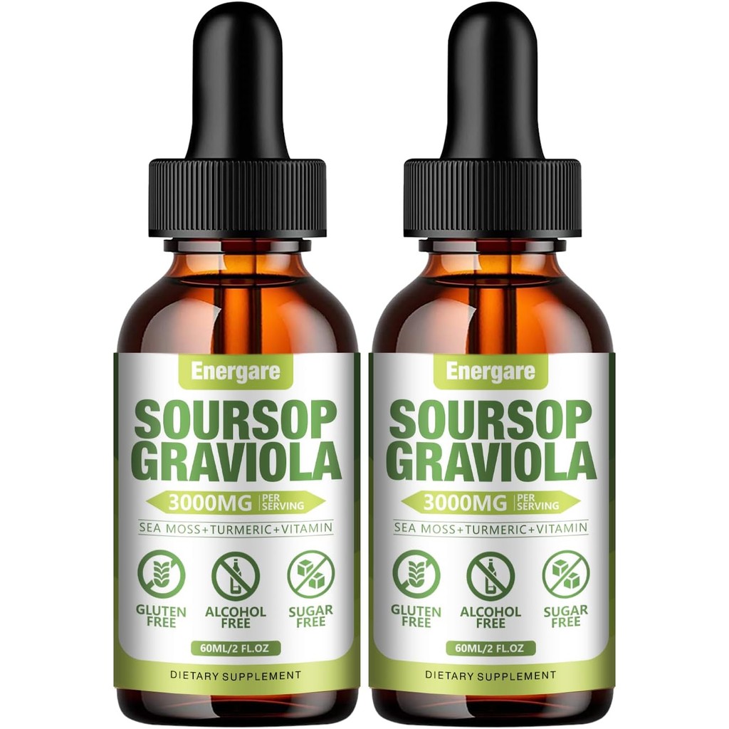 2 แพ็ค 3000MG Soursop Graviola Leaf Extract Liquid Drops - Soursop Bitters Liquid, Cell Support & Re