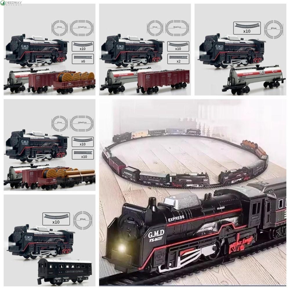 NEEDWAY Train Freight Train ของเล่น, จําลองรางรถไฟคริสต์มาสไฟฟ้า, ชุดรางรถไฟ, ชุดของเล่นหัวรถจักรพร้อมเสียงแสงคลาสสิก