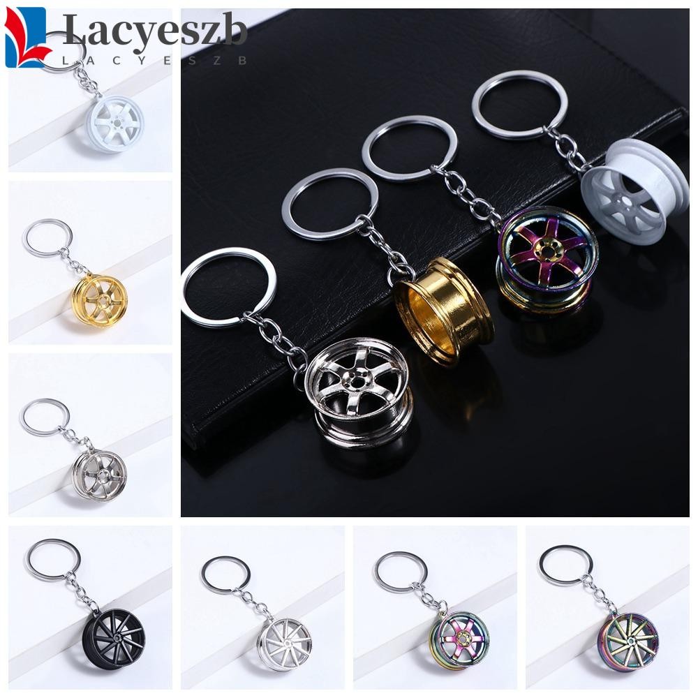 LACYESZB พวงกุญแจรถล้อ, โลหะผสม INS ขอบยาง Key Holder, บุคลิกภาพ Mini Wheel Hub Keyring Bag Charms