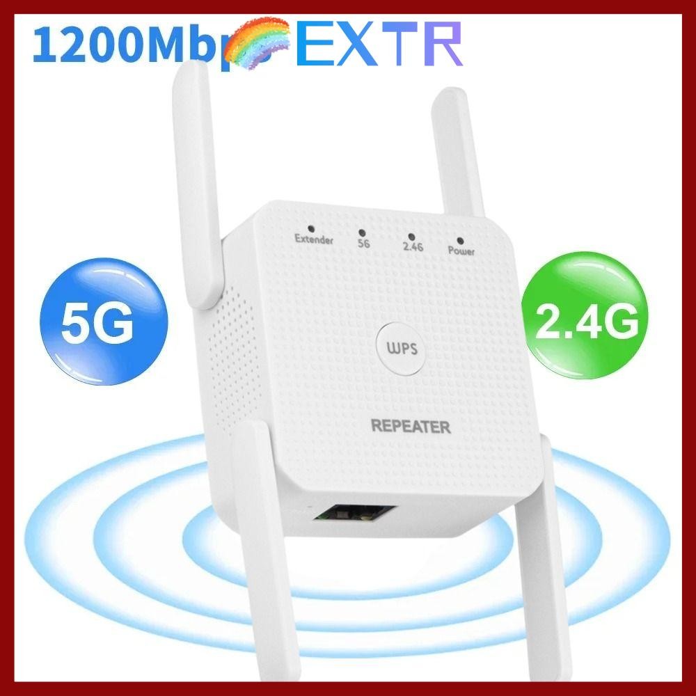 EXTR ตัวขยายสัญญาณ WiFi, เครื่องทวน WiFi 1200Mbps แบบดูอัลแบนด์, ส่วนขยายสากลสูงสุด 200 เมตรสัญญาณที่แข็งแกร่ง 2.4GHz/5GHz สํานักงานบูสเตอร์สัญญาณ