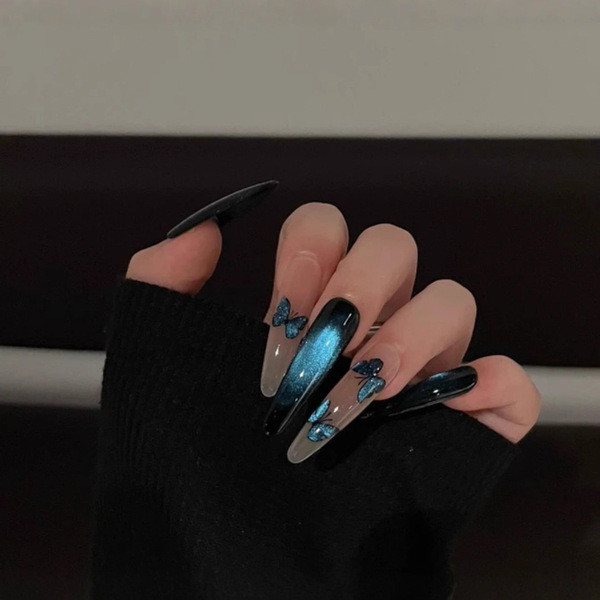 เล็บปลอมสำเร็จรูปยาว เล็บปลอม pvc เล็บปลอม [Magic Butterfly] Handmade Wearing Nails Handmade High-gr