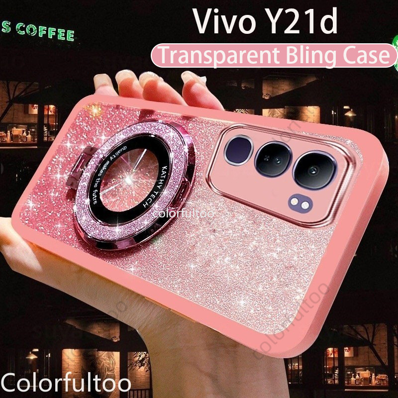 Vivo Y21d 2025 ชุบ Glitter เคสโทรศัพท์สําหรับ Vivo Y21d Y21d Y31 Y 31 VivoY21d 4G 5G โปร่งใส Bling Soft TPU ปลอกซิลิโคนผู้ถือรถแม่เหล็กยึดกันกระแทกปกหลัง