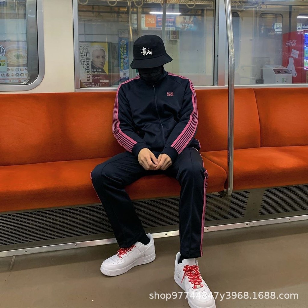 Needles Vintage vintage Striped Casual Jacket Sports Fabric Men's and Women's Jacket Black