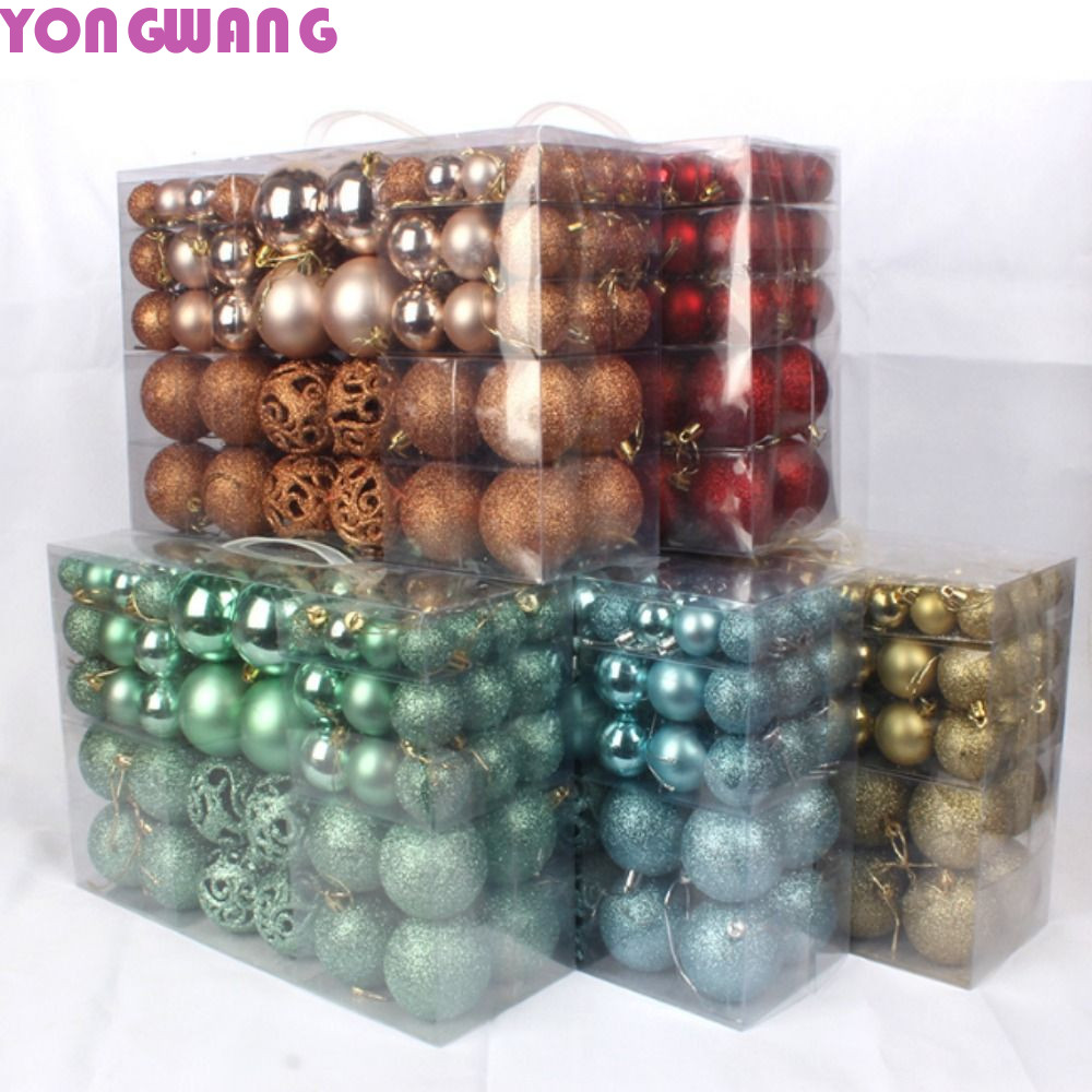 YONGWANG66HR 100 ชิ้น/กล่อง Xmas Tree ตกแต่ง Ball,พลาสติก Shatterproof Christmas Ball ชุด,แขวนหลายสี