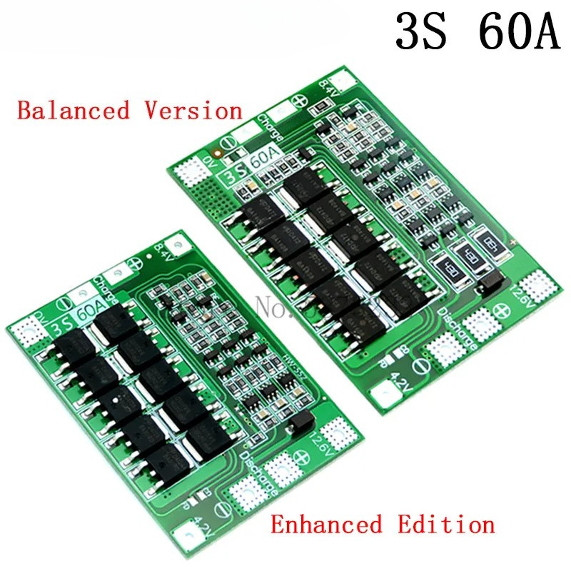1/2PCS เพิ่ม/Balance 3S 60A BMS Board/Li-Ion 12.6V 18650 BMS PCM แบตเตอรี่ป้องกันสําหรับ Li-Ion แบตเ