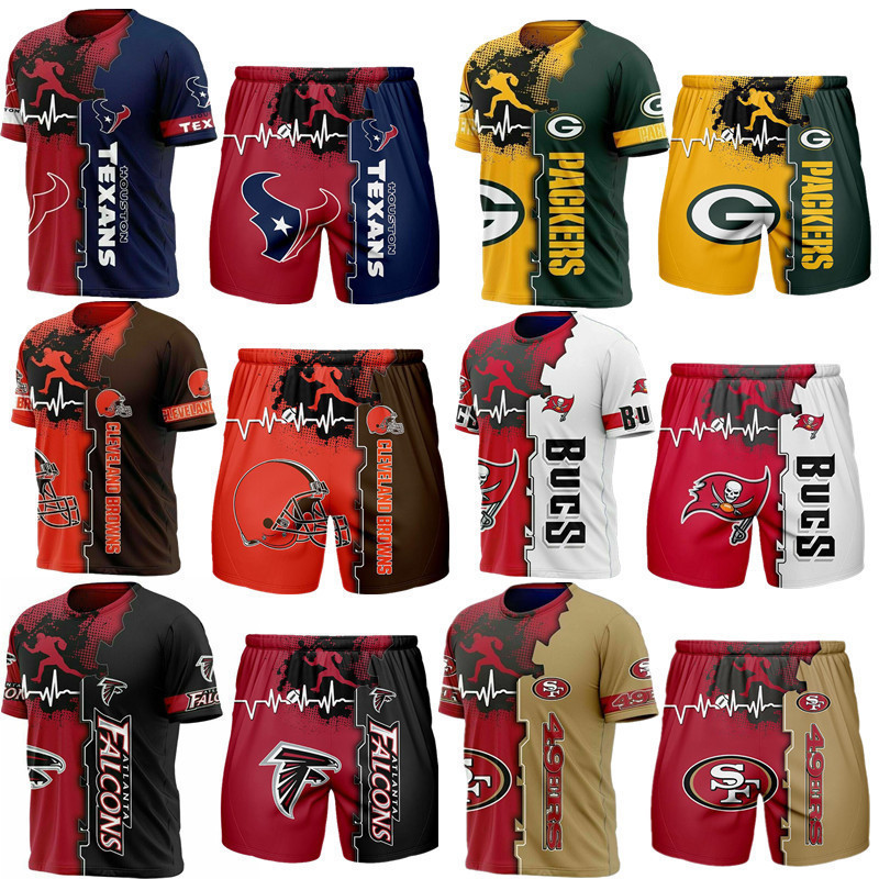 เสื้อและกางเกงขาสั้น NFL Rugby Series แบบพิมพ์สามมิติ เหมาะสำหรับคนรักกีฬา